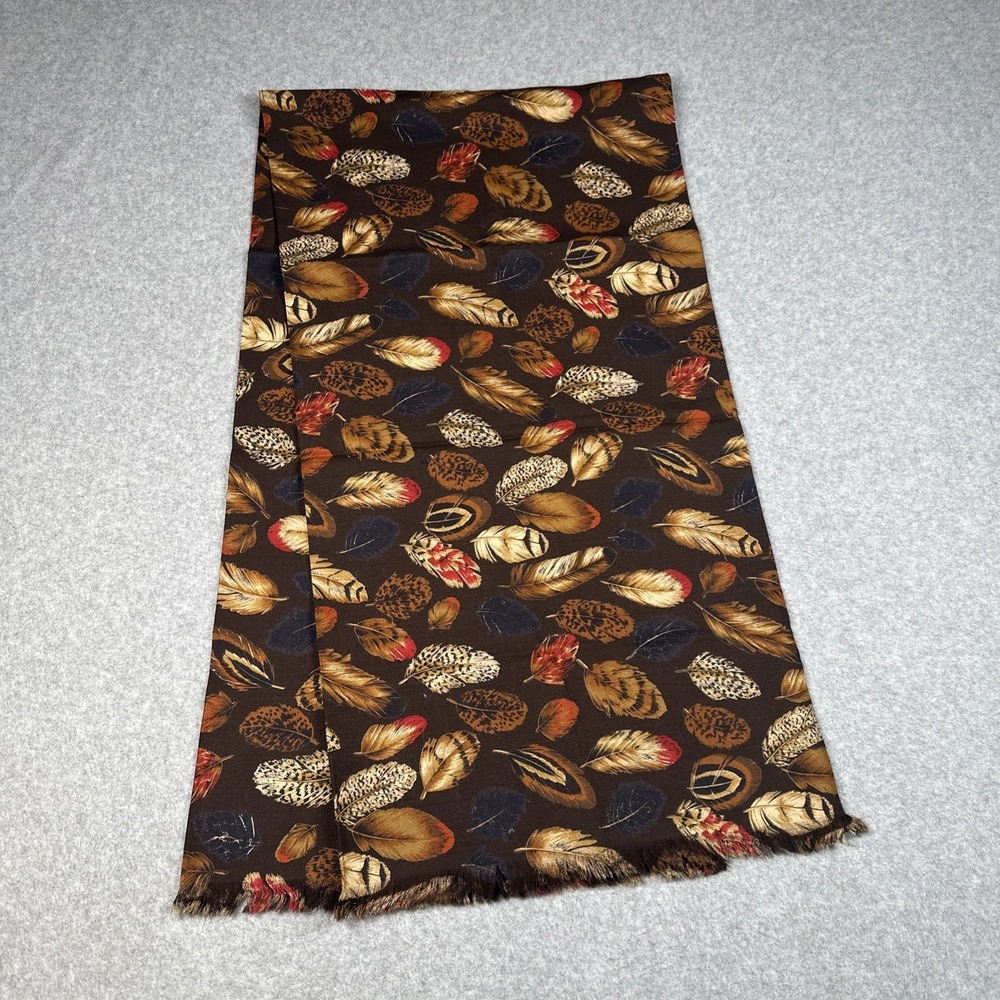 Paul Smith Wool Tube Scarf Brown Feather Print Made England Designer 14x52in